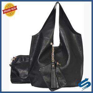 Oversized Vegan Leather Tote Bag with Makeup Pouch Set Slouchy Hobo